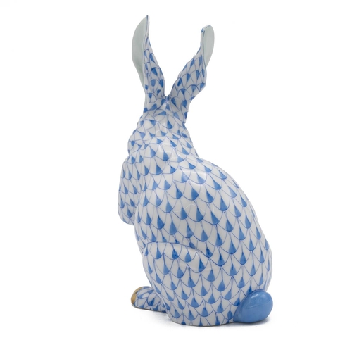 123 - Herend VHB (Vieux Herend Blue) Fishnet figurine model number 15307 - Medium Rabbit Paws Up. Height 1... 