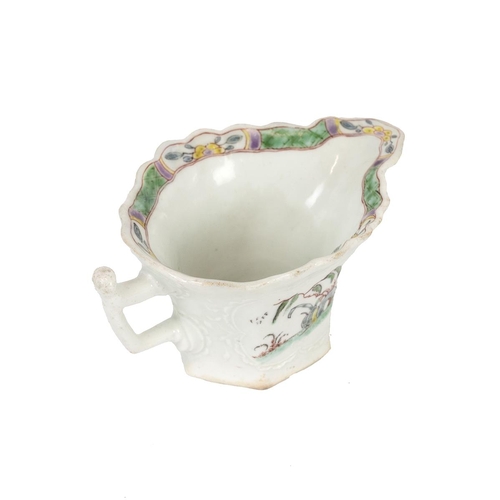 129 - Worcester - First or Dr Wall Period hexagonal Wigornia form cream jug, circa 1760, with hand painted... 