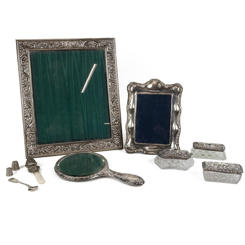 13 - Collection of silver to include three early 20th Century cut glass dressing table boxes with hallmar... 