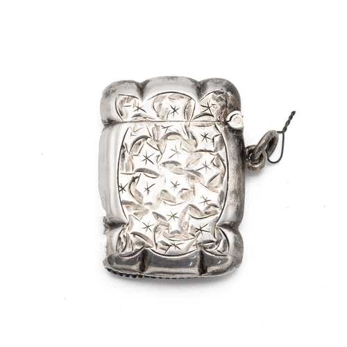 136 - Bright cut silver vesta case, with gilt interior, chased with vine leaves and a heart, Birmingham ha... 