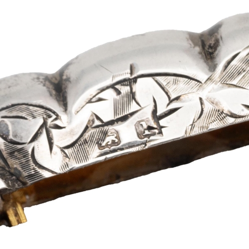 136 - Bright cut silver vesta case, with gilt interior, chased with vine leaves and a heart, Birmingham ha... 