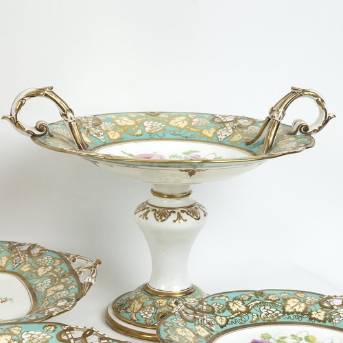 139 - Rockingham style 19th Century porcelain dessert set comprising 12 plates (22.5cm diameter) and 6 ser... 