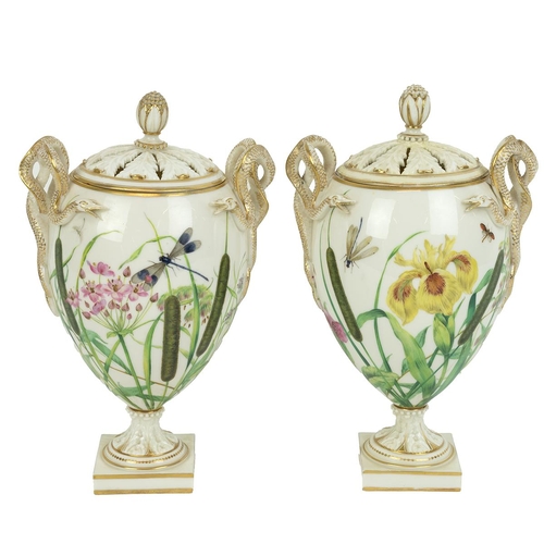 145 - In the manner of Thomas Bott for Kerr & Binns Royal Worcester, circa 1850's, a pair of pot pourri va... 