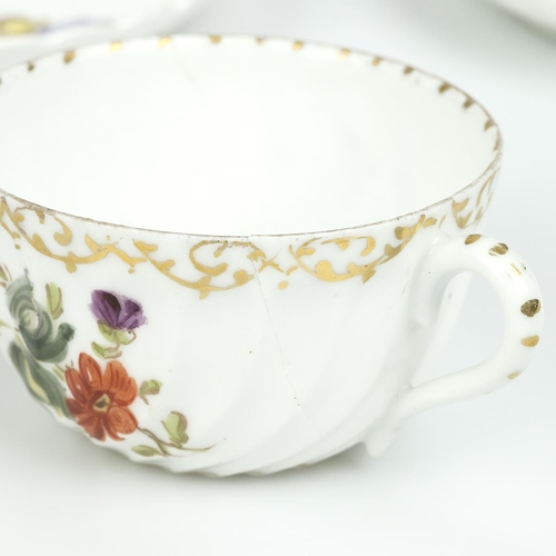 148 - Late 19th Century Dresden two handled chocolate cup and quatrefoil saucer in the manner of Helena Wo... 