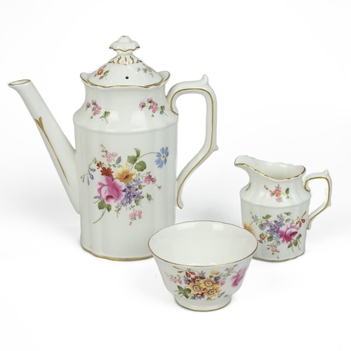 155 - Royal Crown Derby - a mid 20th Century coffee set in the Derby Posies pattern comprising 11 cans, 12... 