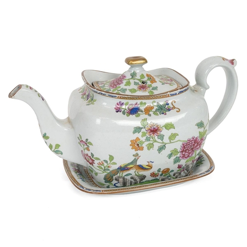 158 - Spode - early 19th Century Peacock pattern No 2118 - part tea service comprising large Teapot with l... 