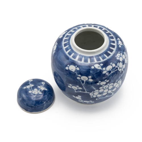 160 - Chinese late Qing Dynasty (1644-1911) blue and white ginger jar with original lid, decorated white p... 