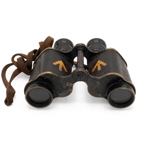 165 - Ross of London prismatic binoculars, serial number 81462 dating them to 1911-1918, with leather stra... 