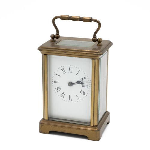 183 - Late 19th or early 20th Century brass cased carriage clock of typical form with five glass panels. W... 