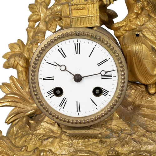 184 - Mid 19th Century Louis XV style French mantle clock in gilt and ormolu case depicting a young girl w... 