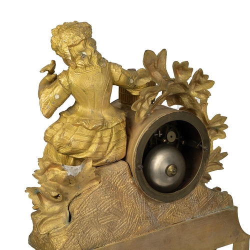 184 - Mid 19th Century Louis XV style French mantle clock in gilt and ormolu case depicting a young girl w... 