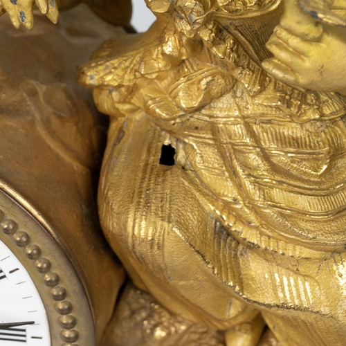 184 - Mid 19th Century Louis XV style French mantle clock in gilt and ormolu case depicting a young girl w... 