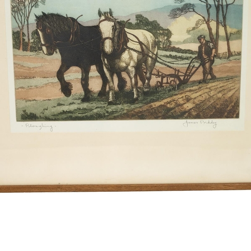 187 - James Priddey (1916-1980), Ploughing, etching and aquatint printed in colours, on wove paper, with m... 