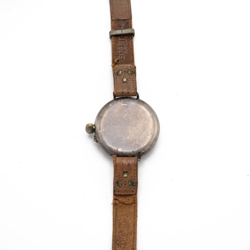 19 - Borgel trench wrist watch with silver case and brown leather strap. 35mm case. 