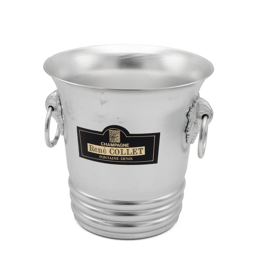 20 - Rene Collet Champagne ice bucket in aluminium with two drop ring handles in vine and grape mounts. H... 