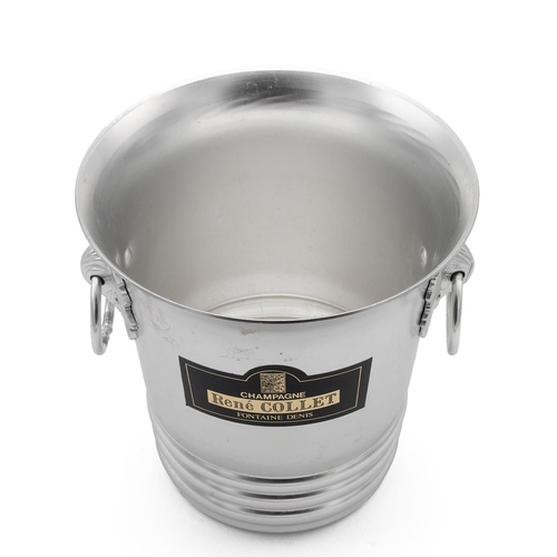 20 - Rene Collet Champagne ice bucket in aluminium with two drop ring handles in vine and grape mounts. H... 