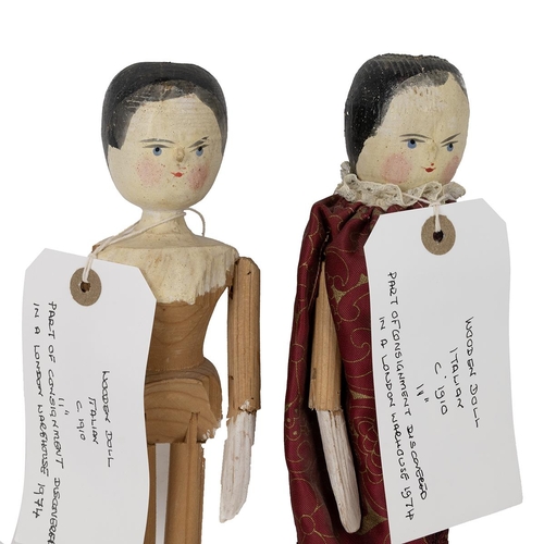 205 - Early 20th century dolls (4). Two Italian 11 inch H wooden dolls, one with clothing; 9 inch French S... 