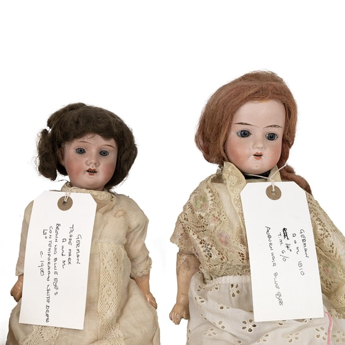 209 - German Armand Marsaille dolls c1900 (3). Tallest 19 inch bisque  with opening eyes in period clothes... 