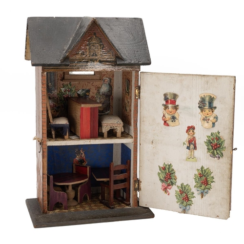 216 - Small 19th Century Dolls House c1880s. Wooden construction with paper exterior depicting a Georgian ... 