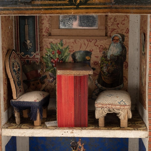 216 - Small 19th Century Dolls House c1880s. Wooden construction with paper exterior depicting a Georgian ... 