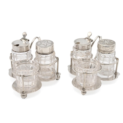 22 - Goldsmiths & Silversmiths Company Ltd pair of cut glass and silver cruet sets, hallmarked for 1912-1... 