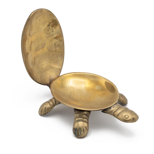 223 - Vintage brass tortoise, its shell opening on a hinge to reveal an ashtray. L 10cm, W 6cm.