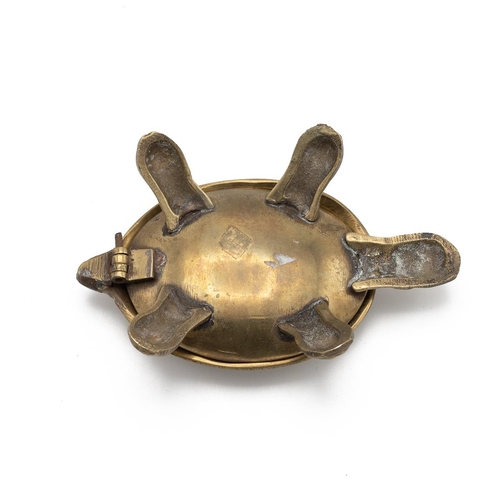 223 - Vintage brass tortoise, its shell opening on a hinge to reveal an ashtray. L 10cm, W 6cm.