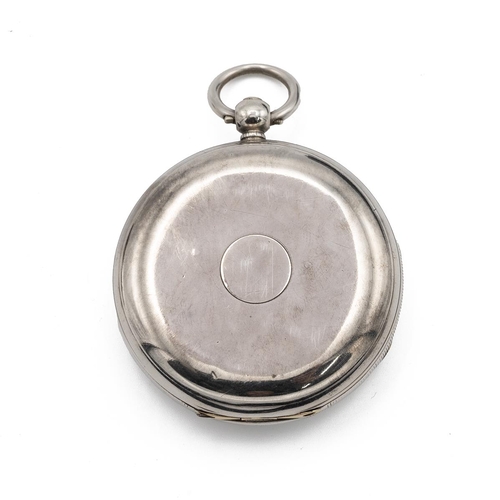 23 - Victorian silver pocket watch, London 1852, along with a silver fob chain, two silver ladies' pocket... 