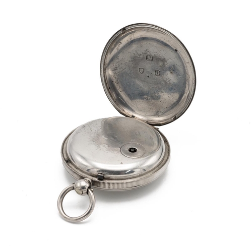 23 - Victorian silver pocket watch, London 1852, along with a silver fob chain, two silver ladies' pocket... 