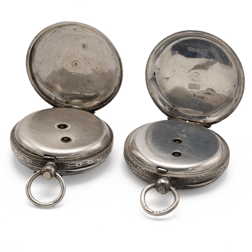 23 - Victorian silver pocket watch, London 1852, along with a silver fob chain, two silver ladies' pocket... 