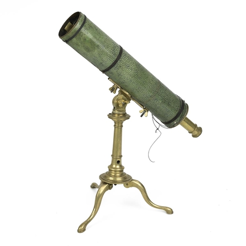 232 - 19th Century brass reflecting telescope on tripod stand with shagreen sleeve. In original fitted cas... 