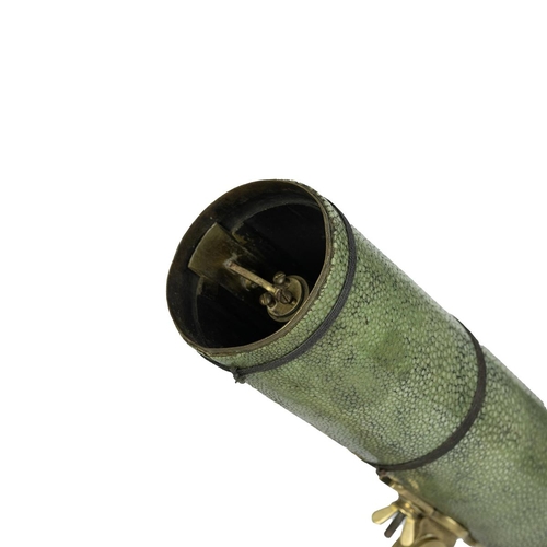 232 - 19th Century brass reflecting telescope on tripod stand with shagreen sleeve. In original fitted cas... 