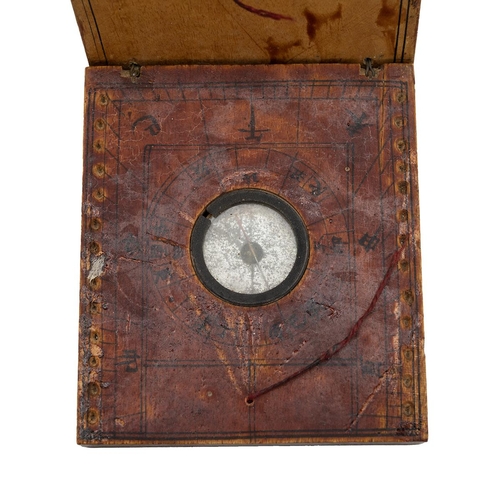 235 - 19th Century Chinese Diptych Sundial with string gnomon, the wooden case copiously decorated with ch... 