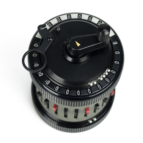 236 - Curta II calculator serial 535150 manufactured March 1966. Black and grey body with black plastic pr... 