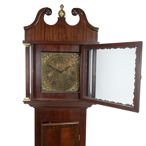 26 - 20th Century three train Goodfellows long case clock, chain wound and striking the quarter hours and... 