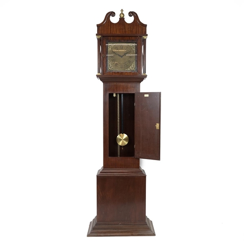 26 - 20th Century three train Goodfellows long case clock, chain wound and striking the quarter hours and... 