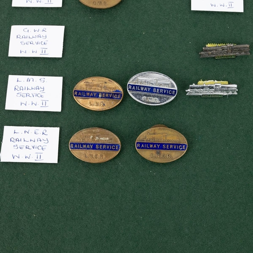 279 - Group of WW2 Brass and Enamel Railway Service badges for various lines. GWR, LMS, LNER, GWR Women's ... 