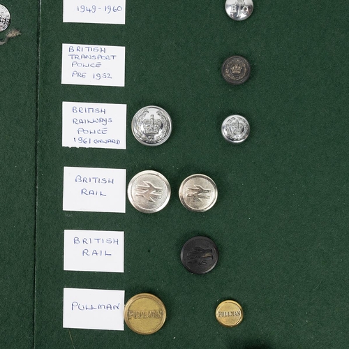 281 - Quantity of mixed line Railway buttons. BR, BTC, British Transport Police, Pullman, Kent & East Suss... 