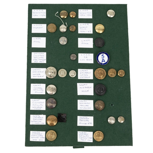 282 - Quantity of LNER related buttons and badges including Great Northern Police horn button, LNER Lifebo... 