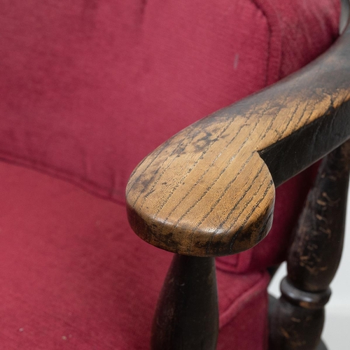 293 - Midland Railway wooden 'Captain's' style desk chair, early 20th Century. Turned and spindle supports... 