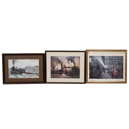 295 - Group of vintage framed Railway theme prints ( 6). Includes images by Norman Elwood, Terence Cuneo, ... 