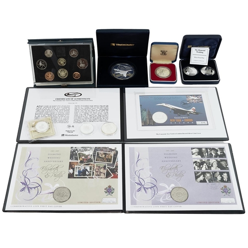 30 - Silver coins - including a Westminster Diamond wedding day silver proof pair, silver 1977 jubilee cr... 