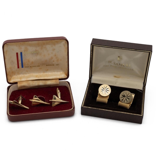 306 - Pair of gold plated Concorde cufflinks, in the original fitted case, along with a pair of vintage cu... 