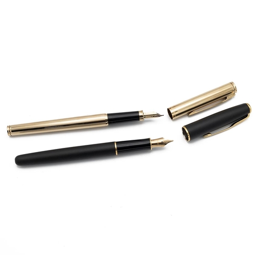 320 - Sheaffer white dot gold plated fountain pen in a red leather presentation box together with a Parker... 