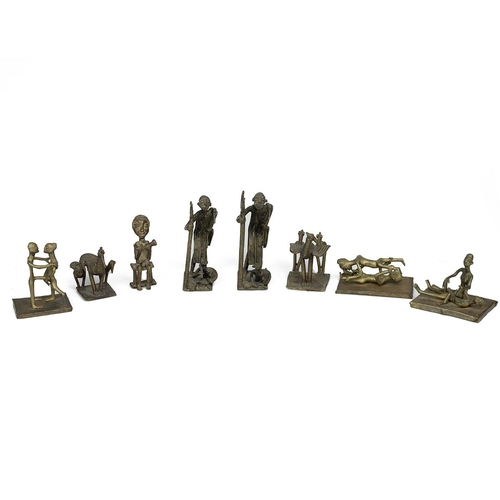 329 - Collection of African metal figurines - cultural and erotic - height up to 12cm. (8) 