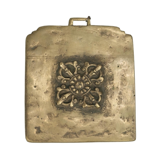 330 - 19th Century Chinese Tibetan bronze or brass square panel with relief decoration depicting the Chine... 