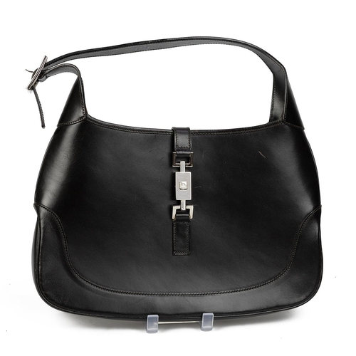 367 - Modern Gucci black leather handbag with a single loop handle, silver coloured hardware and single zi... 