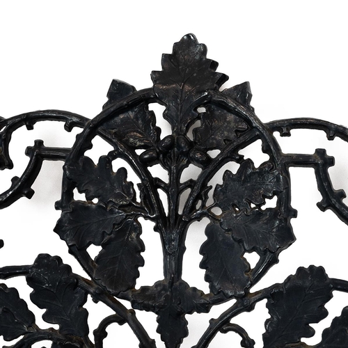 374 - Late 19th Century cast iron Coalbrookdale style 'Oak & Ivy' pattern garden bench. Back support decor... 