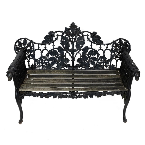 374 - Late 19th Century cast iron Coalbrookdale style 'Oak & Ivy' pattern garden bench. Back support decor... 