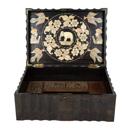 384 - Mid 19th Century Anglo-Ceylonise Coromandel work box of rectangular forum with scalloped edges. The ... 